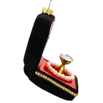 Engagement Ring Black Velvet Box Glass Ornament