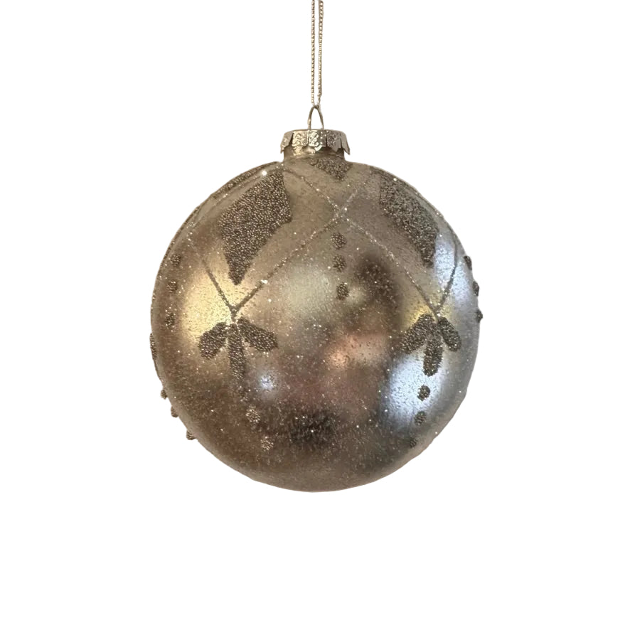 Silver Diamond Pattern Glass Ball Ornament