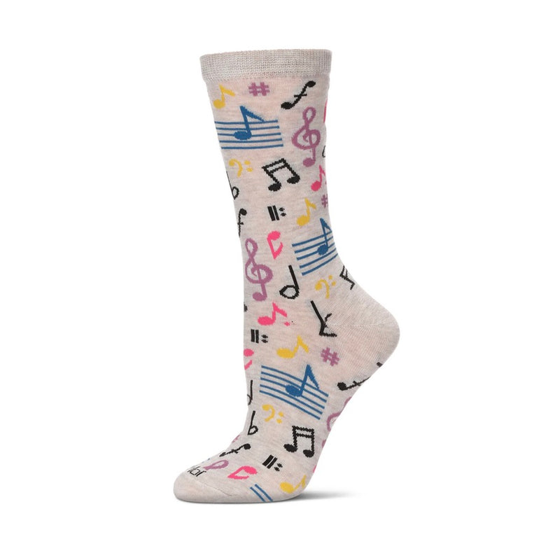 Women's Bamboo Crew Socks - Musical Notes Heather  | Putti Fine Fashions 