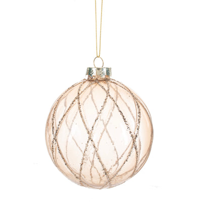 Amber with Silver Glitter Trellis  Glass Ball Ornament