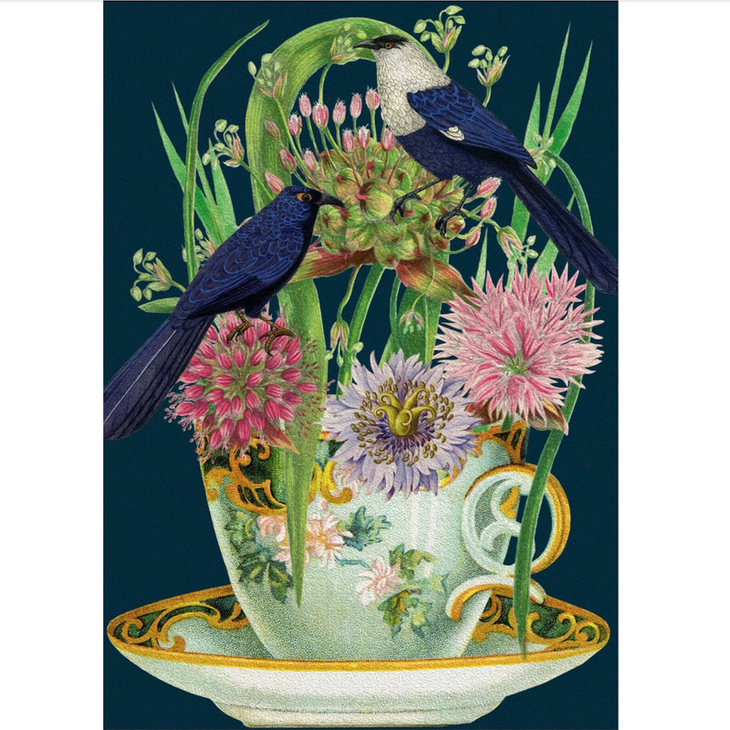 Birds Teacup Garden Greeting Card