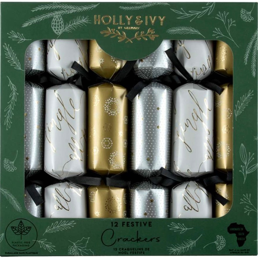 Holly & Ivy Metallic Jingle Festive Christmas Crackers