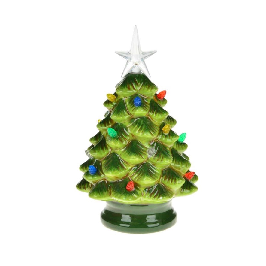 Small Retro Green Ceramic Tree with LED Lights