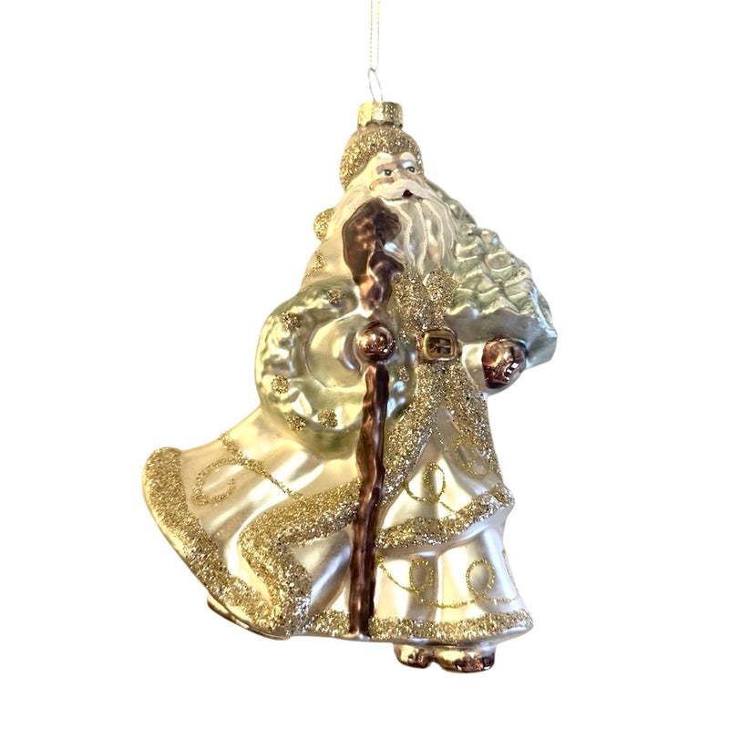Pastel Santa with Tree Glass Ornament