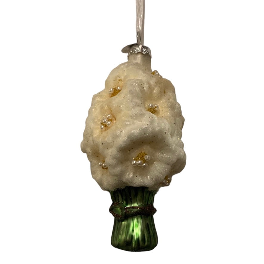 Bouquet of Daisies Glass Ornament - Cream