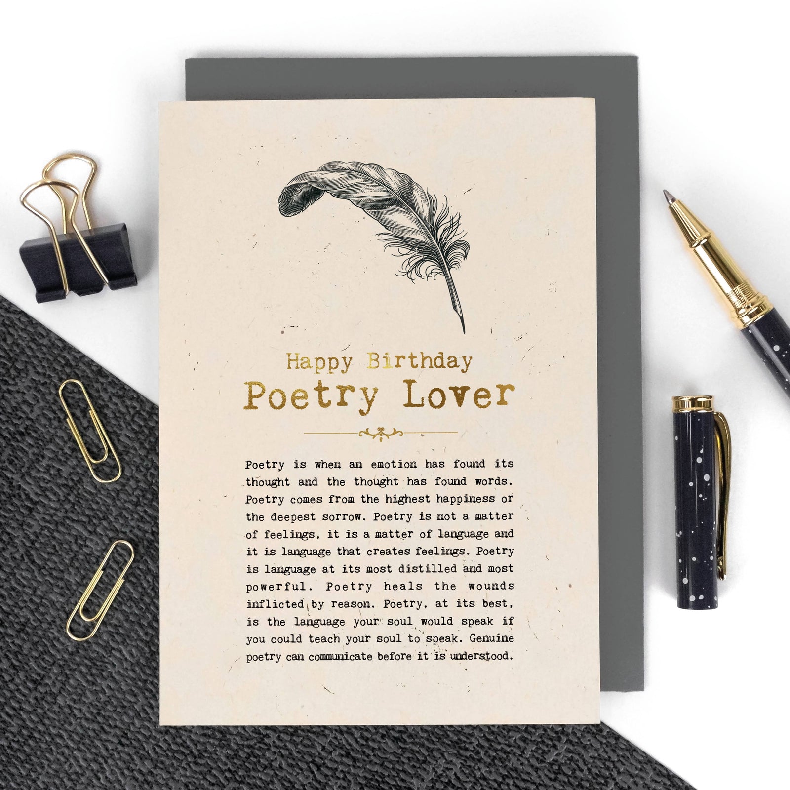 Poetry Lover Foiled Birthday Card, Book Shop Greeting Card