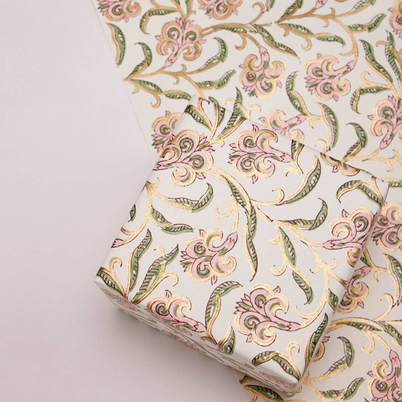 Paper Mirchi - Hand Block Printed Gift Wrap Sheets - Iris Glitz Blush