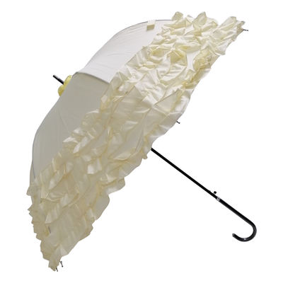 Triple Frill Stick Auto Umbrella  Beige