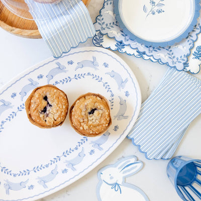 Blue & White Bunny Oval Bamboo Tray