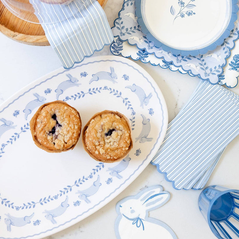 Blue & White Bunny Oval Bamboo Tray | Putti Fine Furnishings 