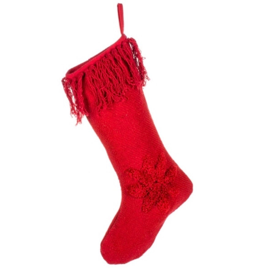 Red Tufted Poinsettia Stocking  | Putti Christmas Decorations 