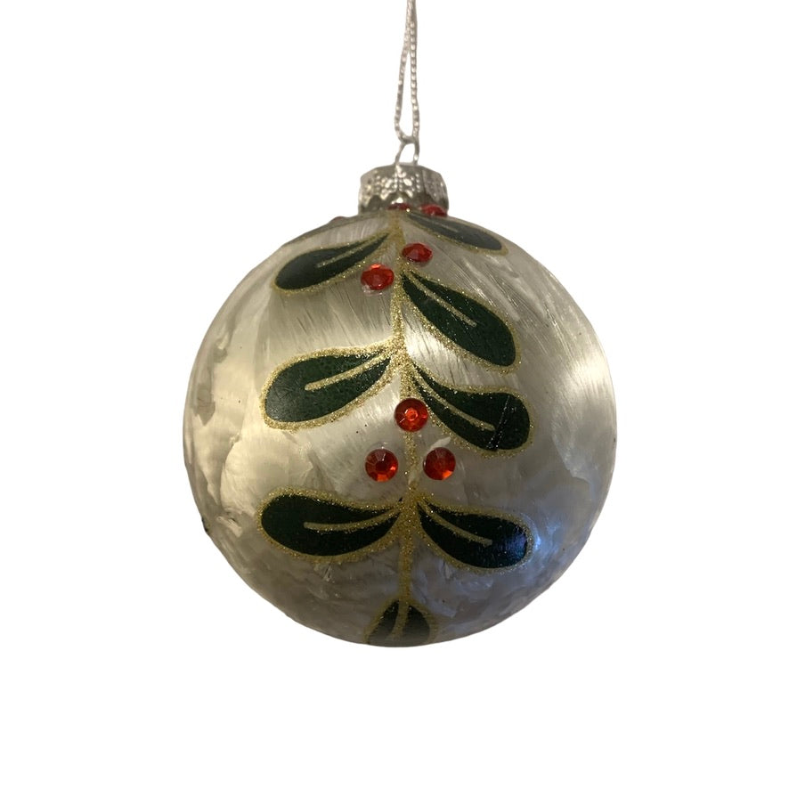 White with Berry Branch glass Ball Ornament