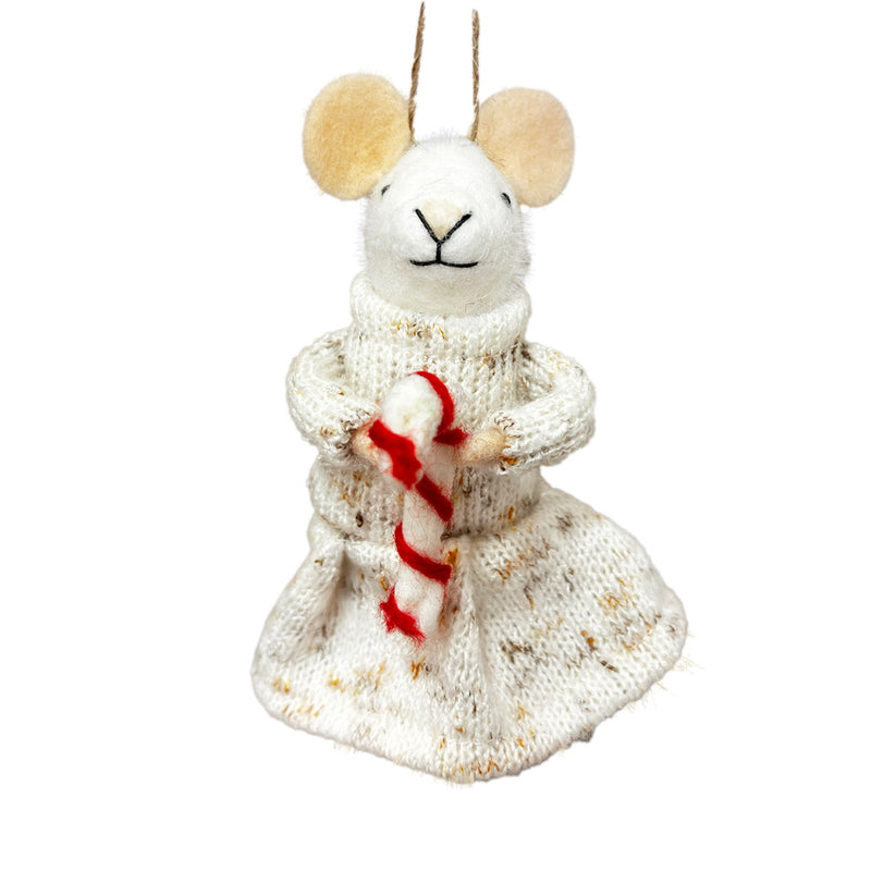 "Candy Cane Cathy" Felt Mouse Ornament