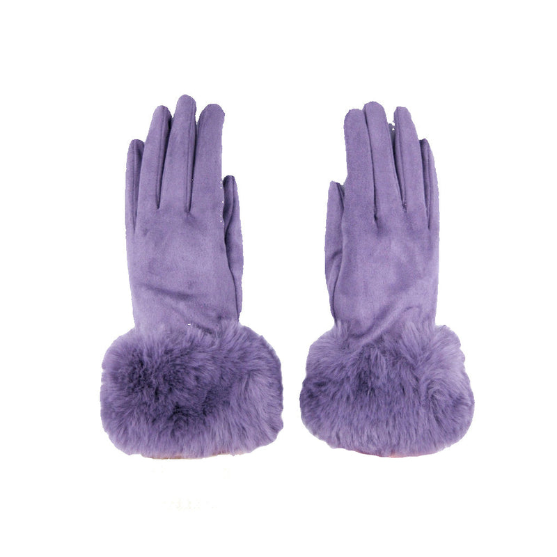 Fur Trimmed Ultra Suede Gloves - Purple