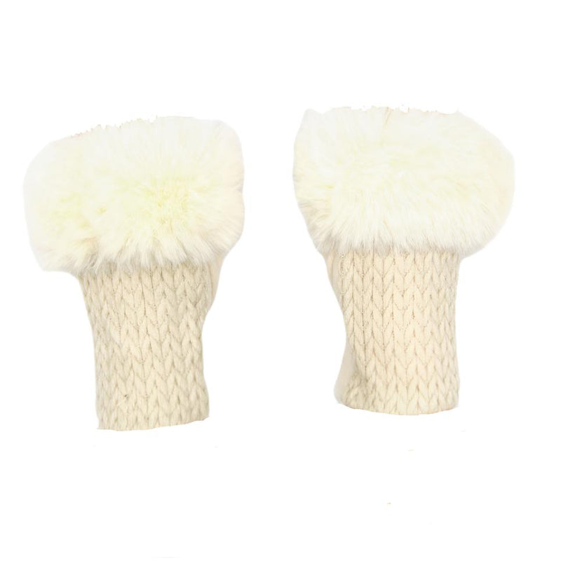 Cashmere Blend Fur Trimmed Fingerless Gloves - Cream