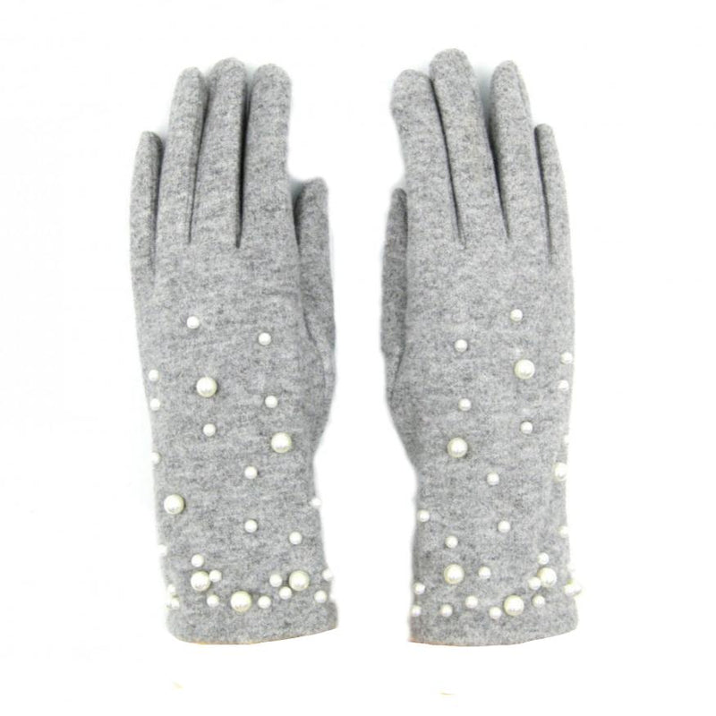 Cashmere Blend Pearl Gloves - Light Grey | Putti Fine Fashions 