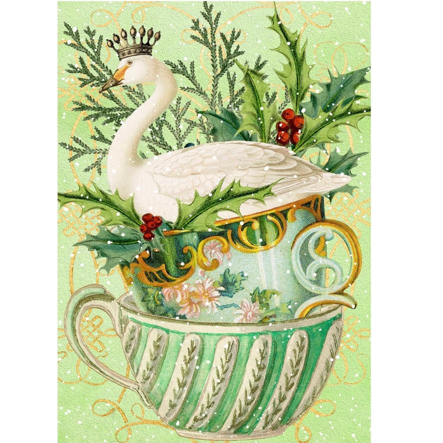Christmas Swan in Teacup Card