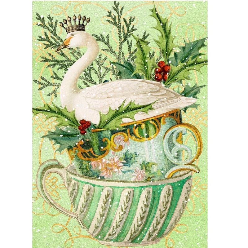 Christmas Swan in Teacup Card