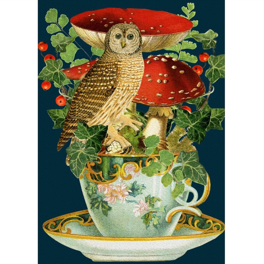 Owl Teacup Garden Greeting Card