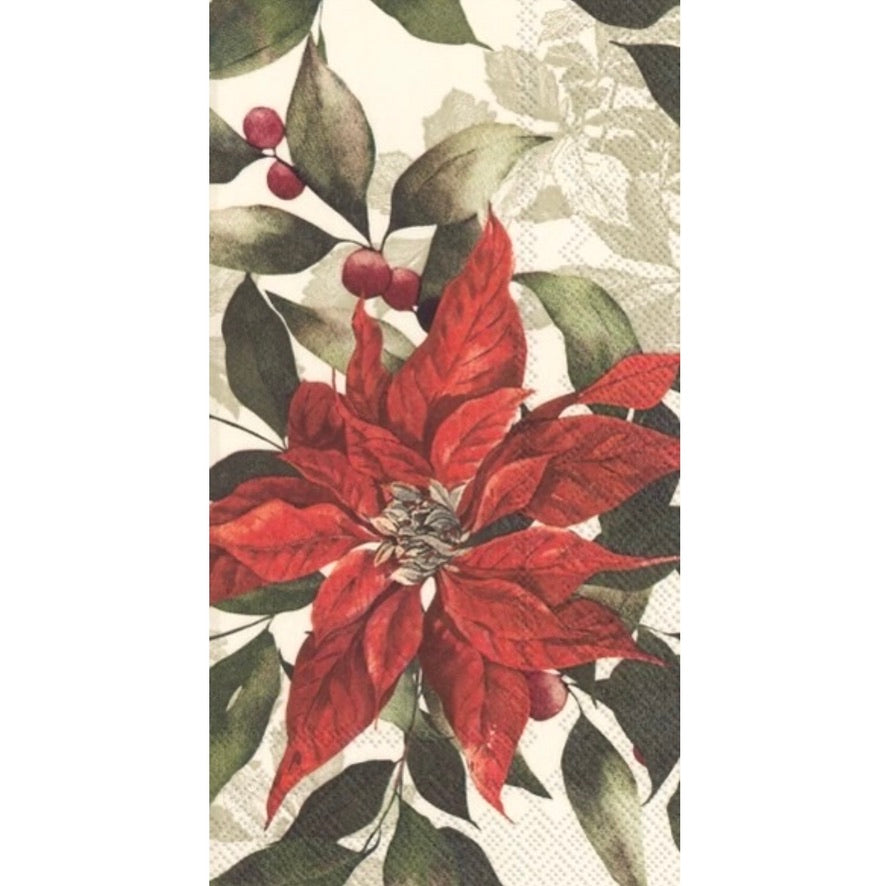Poinsettia with Berries Paper Napkin - Guest