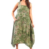 Floral Sleeveless Linen Dress - Olive