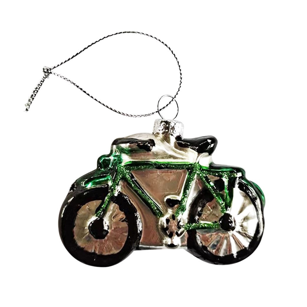 Small Green Bike Glass Ornament