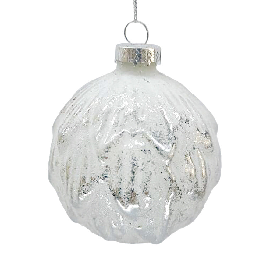 Silver with White Leaf Glass Ball Ornament