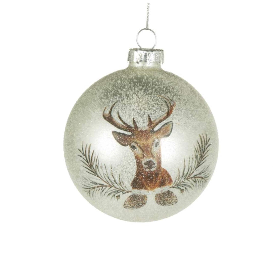 Matte White with Stag Glass Ball Ornament