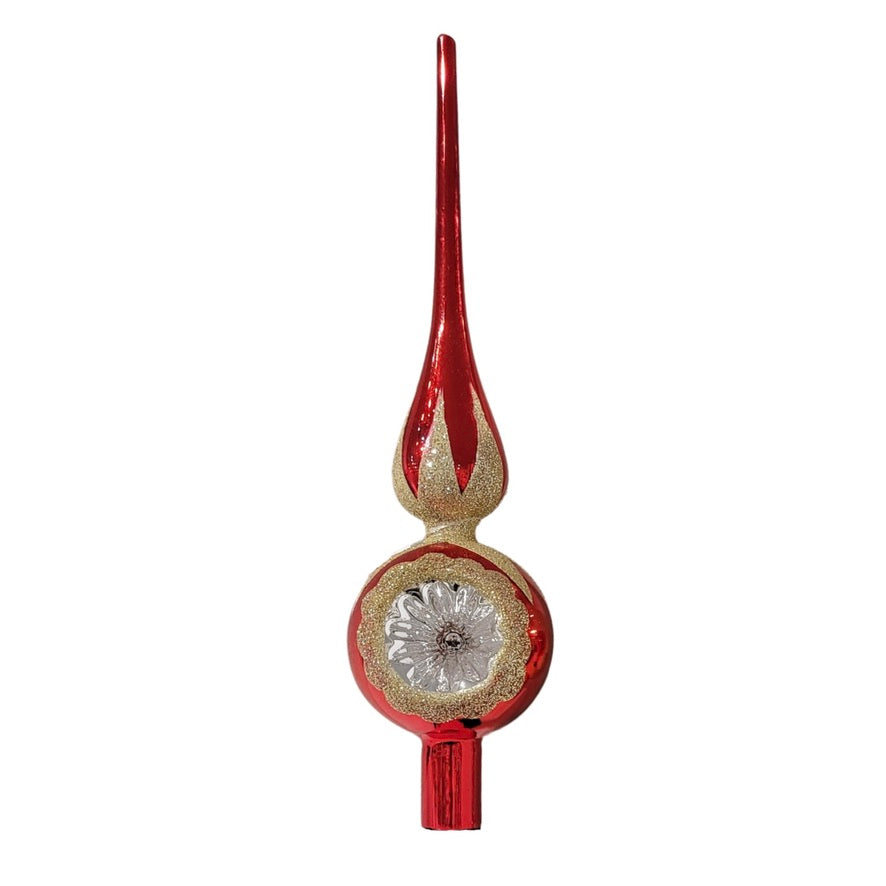 Vintage Style Reflector Glass Tree Topper - Red