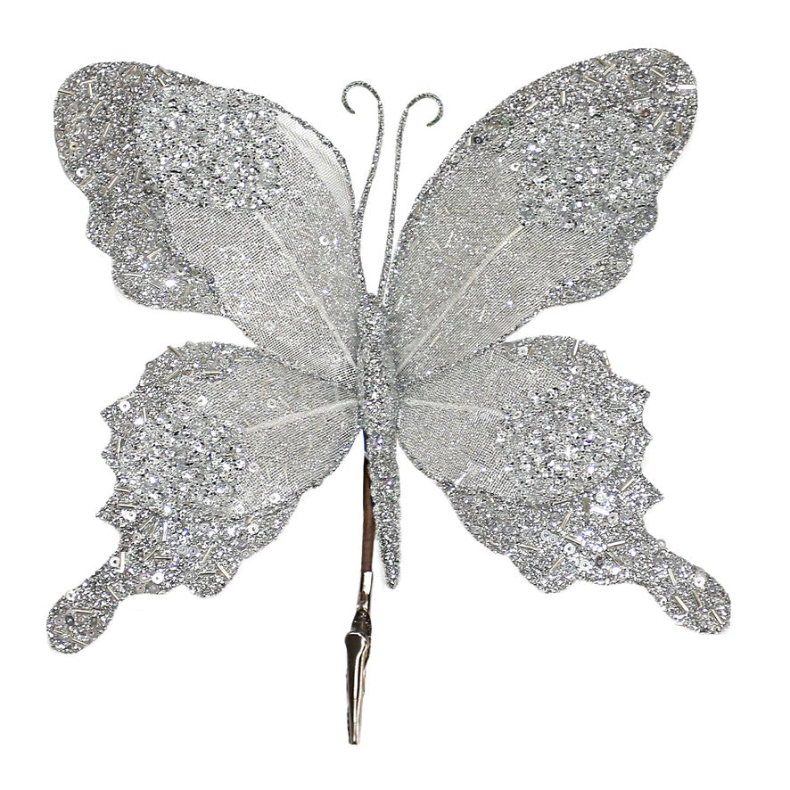 Silver Velvet Butterfly with Clip