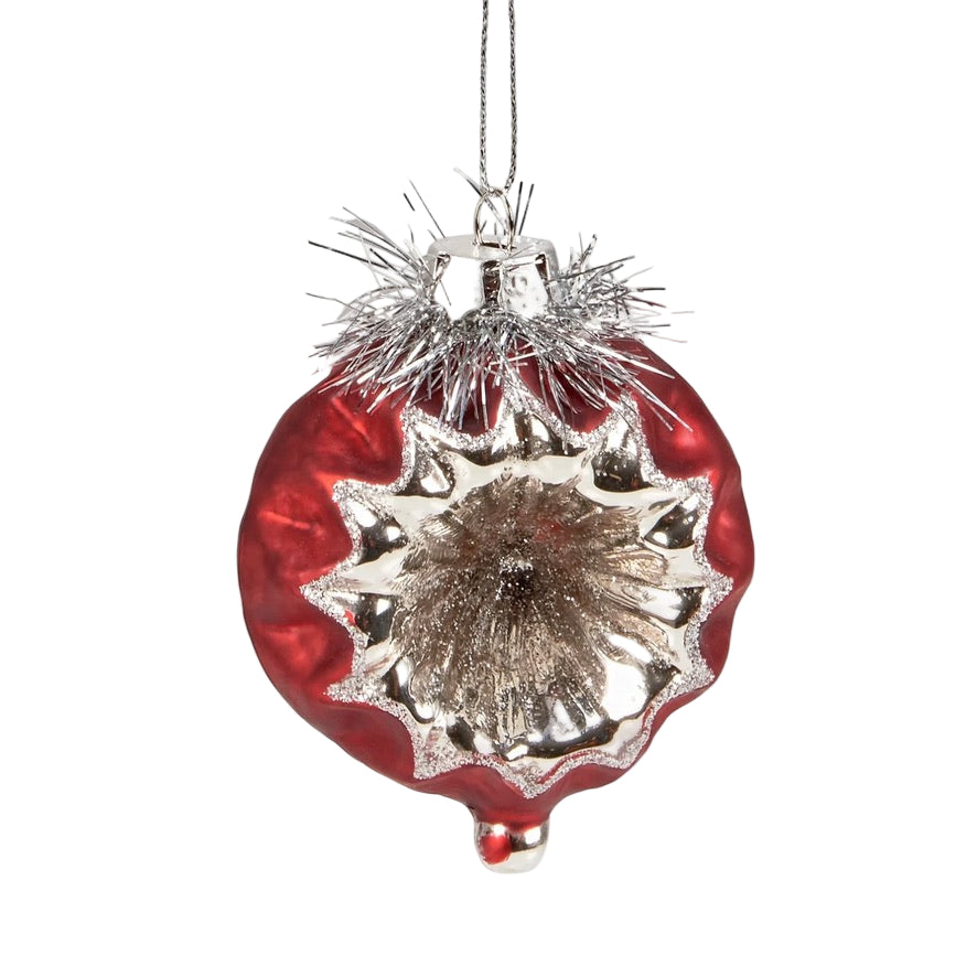 Red Vintage Style Reflector Glass Christmas Ornament
