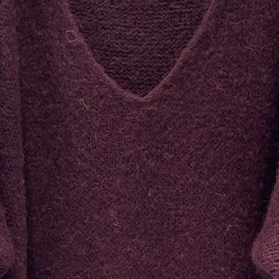 Mohair Blend V-Neck Sweater  - Wine - Putti Fine Furnishings