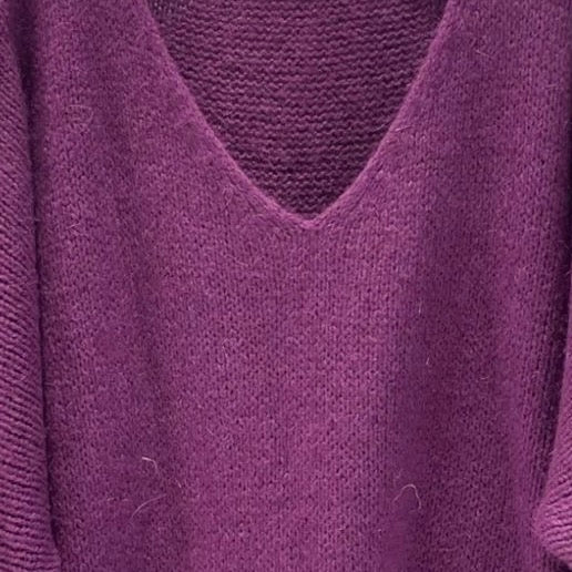 Mohair Blend V-Neck Sweater - Magenta - Putti Fine Furnishings