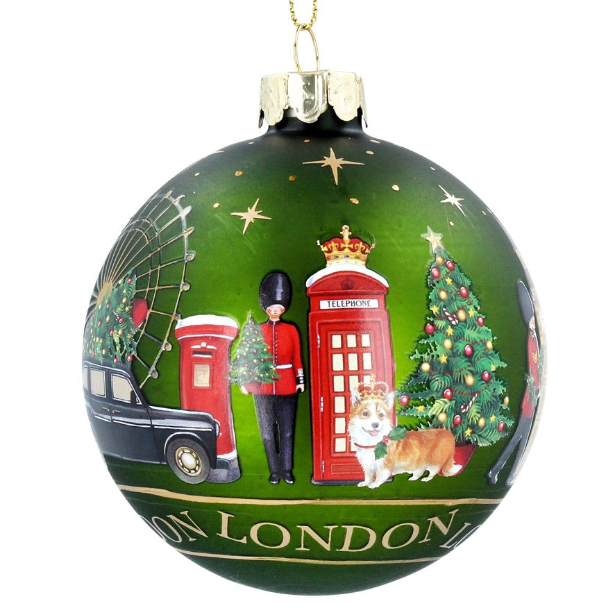 Matt Green London Scene Glass Ball Ornament | Putti Christmas Decorations 