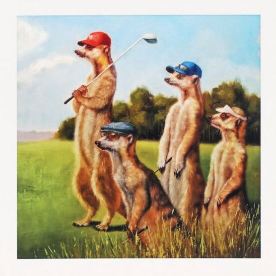 Lucia Heffernan Meerkats Playing Golf Greeting Card  | Putti Celebrations 