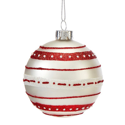 Red and White Glass Ball Ornament