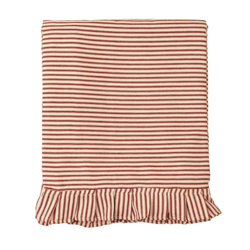 Red Ticking Ruffle Tablecloth