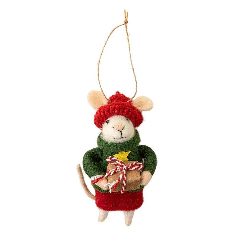 “Gift-Giving Gertie” Felt Mouse Ornament