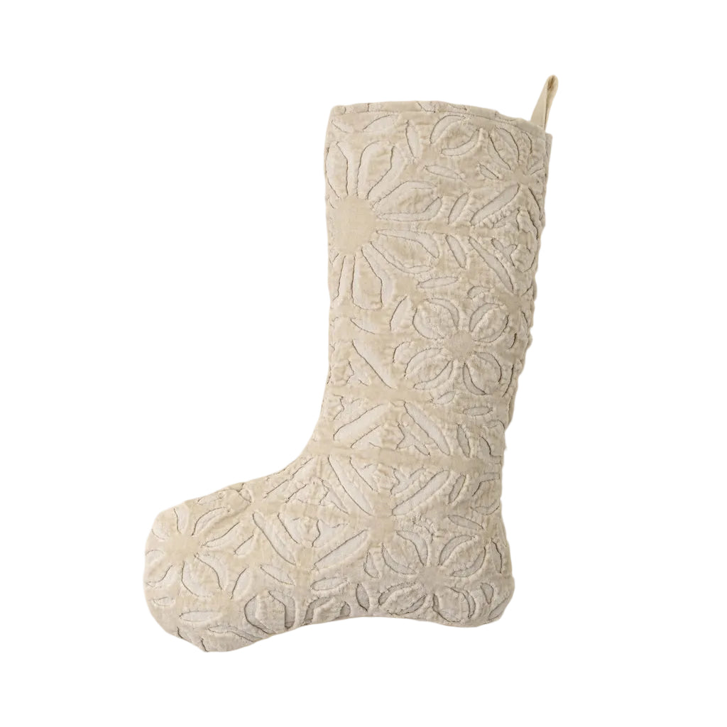 Velvet Cutwork Stocking, Ivory