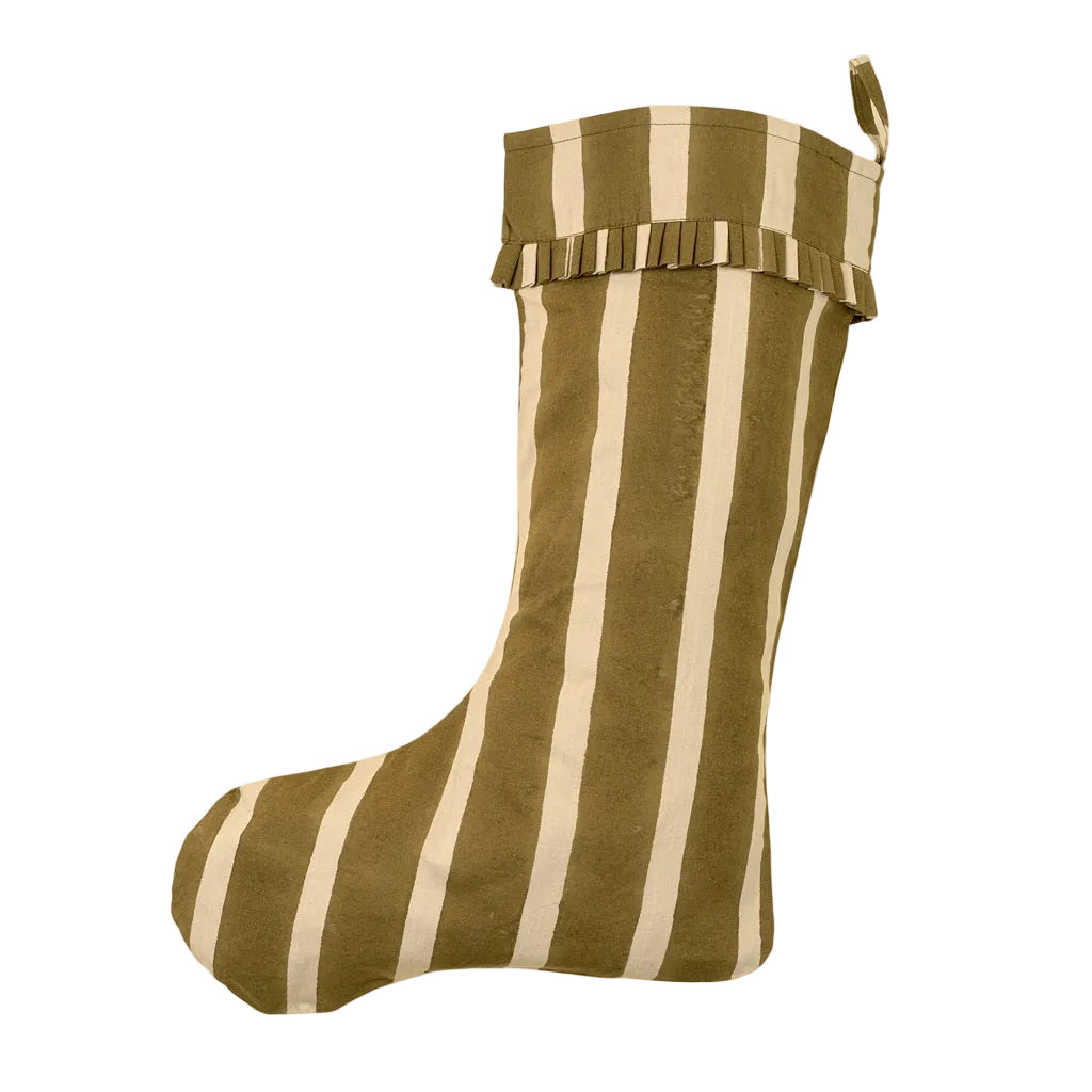Block Print Stripe Stocking, Olive