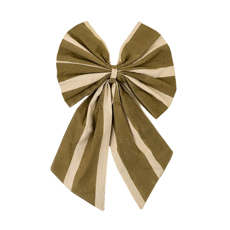 Block Print Stripe Bow Clip, Olive
