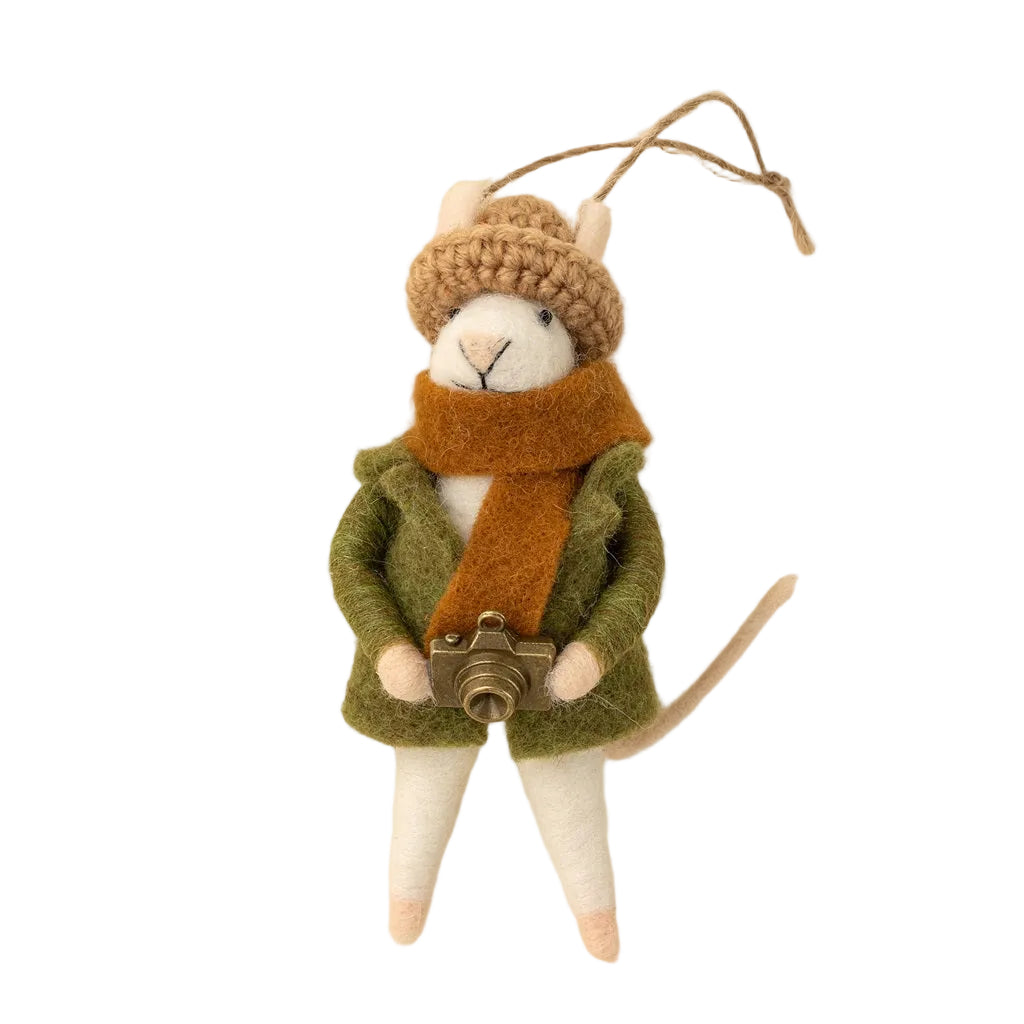 “Photographer Philip” Felt Mouse Ornament | Putti Christmas Decoratons 
