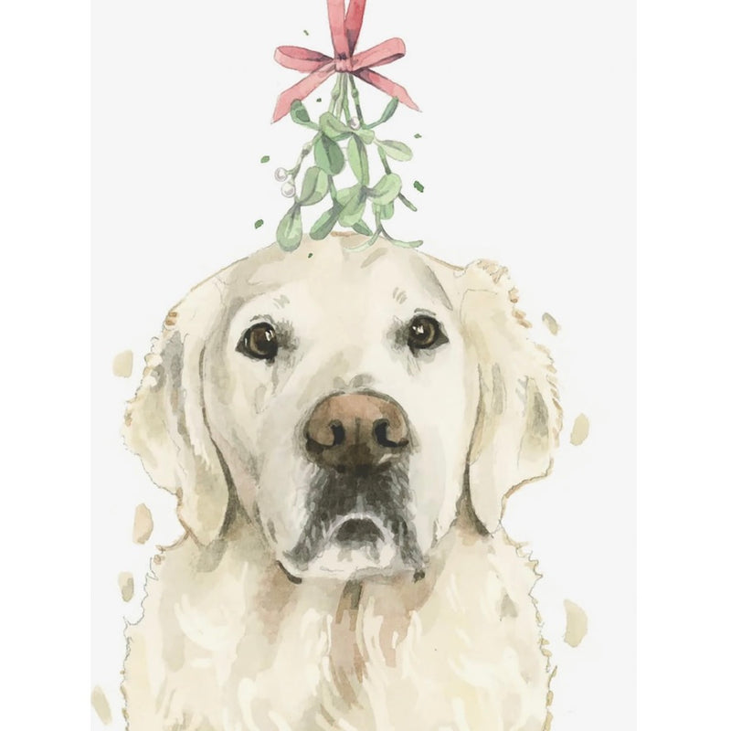 English Cream Golden Retriever with Mistletoe Christmas Greeting Card | Putti christmas 