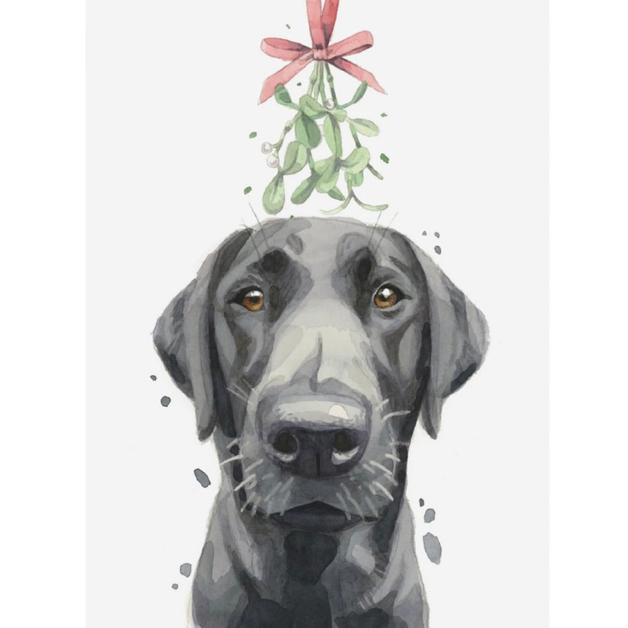 Black Labrador with Mistletoe Christmas Greeting Card  | Putti Christmas 