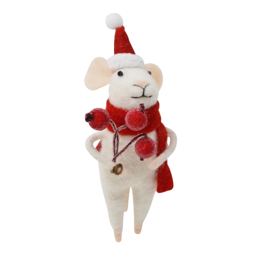 "Red Berry Billy" Felt Mouse Ornament | Putti Christmas Decorations 