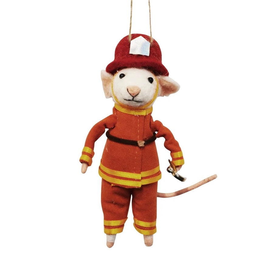 "Fireman Fred" Felt Mouse Ornament | Putti Christmas Decorations 