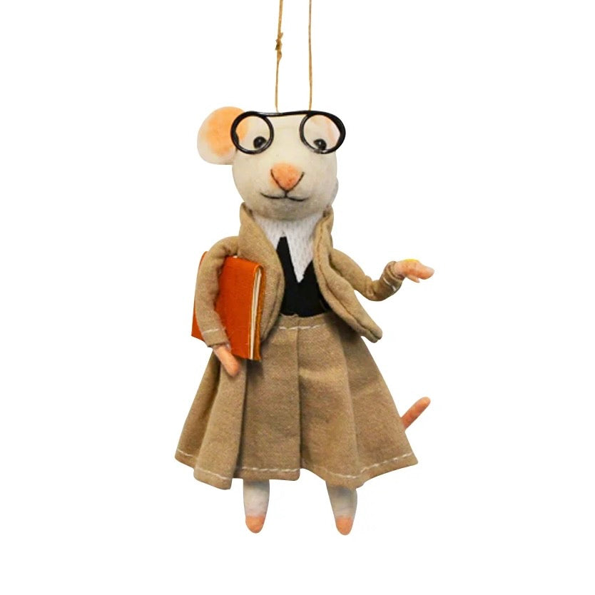 "Teacher Tess" Felt Mouse Ornament | Putti Christmas Decorations 