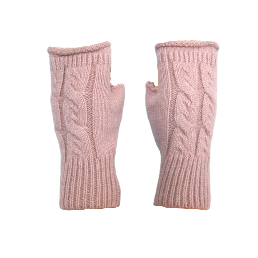 Cashmere Blend Knitted Fingerless Gloves - Pink