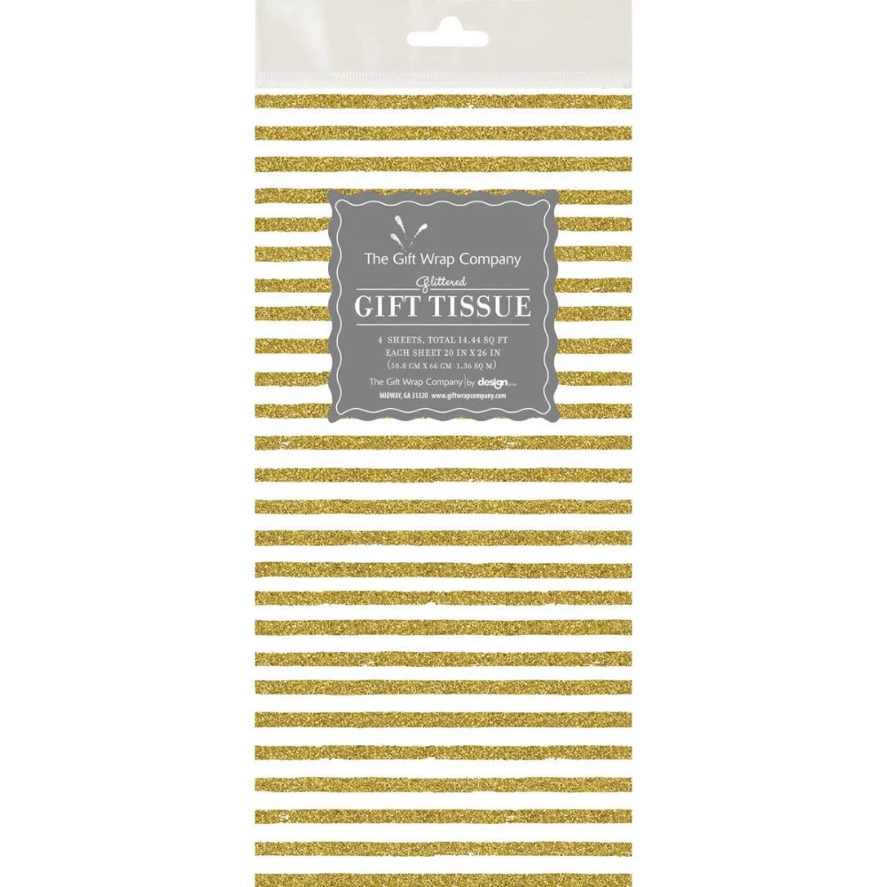 Gold Glittered Stripe Tissue Paper Pack of 4