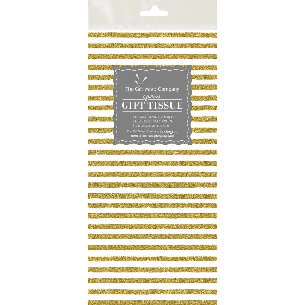 Gold Glittered Stripe Tissue Paper Pack of 4